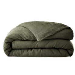 Housse De Couette Lin Lavé -Lematelas Soldes Boutique housse de couette lin lave kaki fond blanc