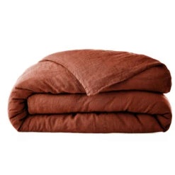 Housse De Couette Lin Lavé -Lematelas Soldes Boutique housse de couette lin lave orange fond blanc