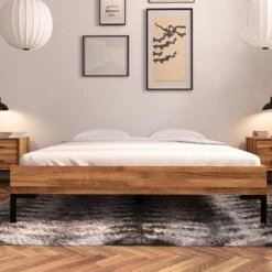 Lit En Chêne Massif Clair Avec Pieds En Métal - LT36001 -Lematelas Soldes Boutique lit abies face ambiance 2