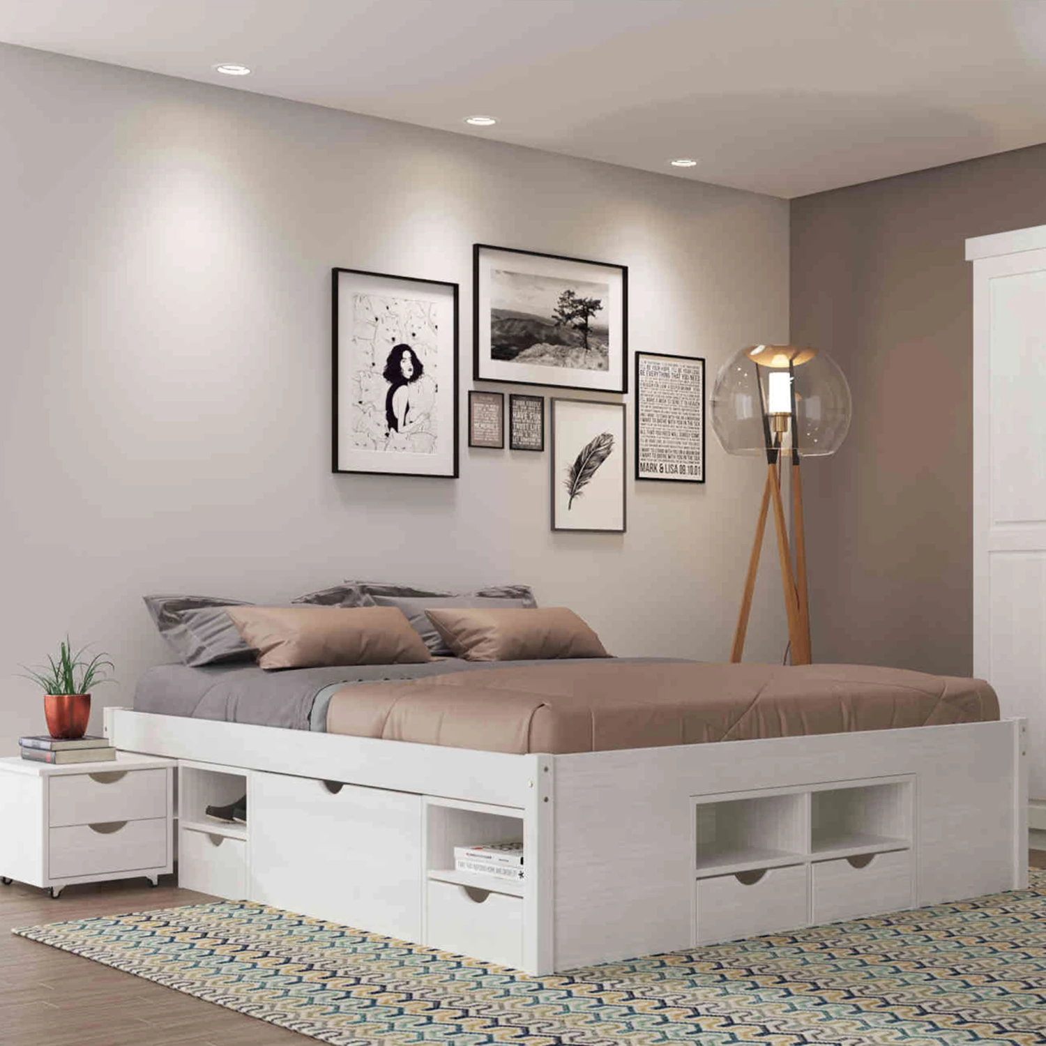 Lit Tiroirs En Bois Massif Blanc Laqué - LT12013 1 Lit Tiroirs En Bois Massif Blanc Laqué - LT12013