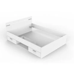 Lit Tiroir Blanc Perle Avec Sommier Et Matelas 140x190 -Lematelas Soldes Boutique lit adulte blanc avec rangement fond blanc