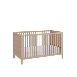 Lit Bébé à Barreaux En Bois Imitation Chêne Clair 70x140 - LT5050-1