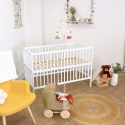 Lit Bébé à Barreaux En Bois Massif Avec Sommier Réglable En Hauteur 120x60 -Lematelas Soldes Boutique lit b b barreaux ambiance 5 1