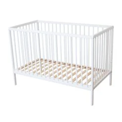 Lit Bébé à Barreaux En Bois Massif Avec Sommier Réglable En Hauteur 120x60