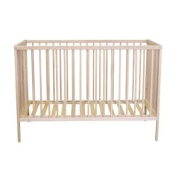 Lit Bébé à Barreaux En Bois Massif Avec Sommier Réglable En Hauteur 120x60 -Lematelas Soldes Boutique lit b b face sommier 1 fond blanc 1