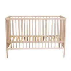 Lit Bébé à Barreaux En Bois Massif Avec Sommier Réglable En Hauteur 120x60 -Lematelas Soldes Boutique lit b b face sommier 2 fond blanc 1