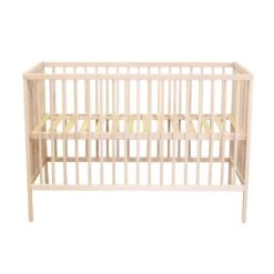 Lit Bébé à Barreaux En Bois Massif Avec Sommier Réglable En Hauteur 120x60 -Lematelas Soldes Boutique lit b b face sommier 3 fond blanc 1