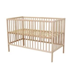 Lit Bébé à Barreaux En Bois Massif Avec Sommier Réglable En Hauteur 120x60 -Lematelas Soldes Boutique lit b b profil sommier 3 fond blanc 1