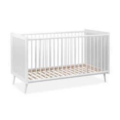 Lit Bébé à Barreaux En Bois Imprimé Cannage - LT7085 -Lematelas Soldes Boutique lit bebe barreaux blanc profil fond blanc