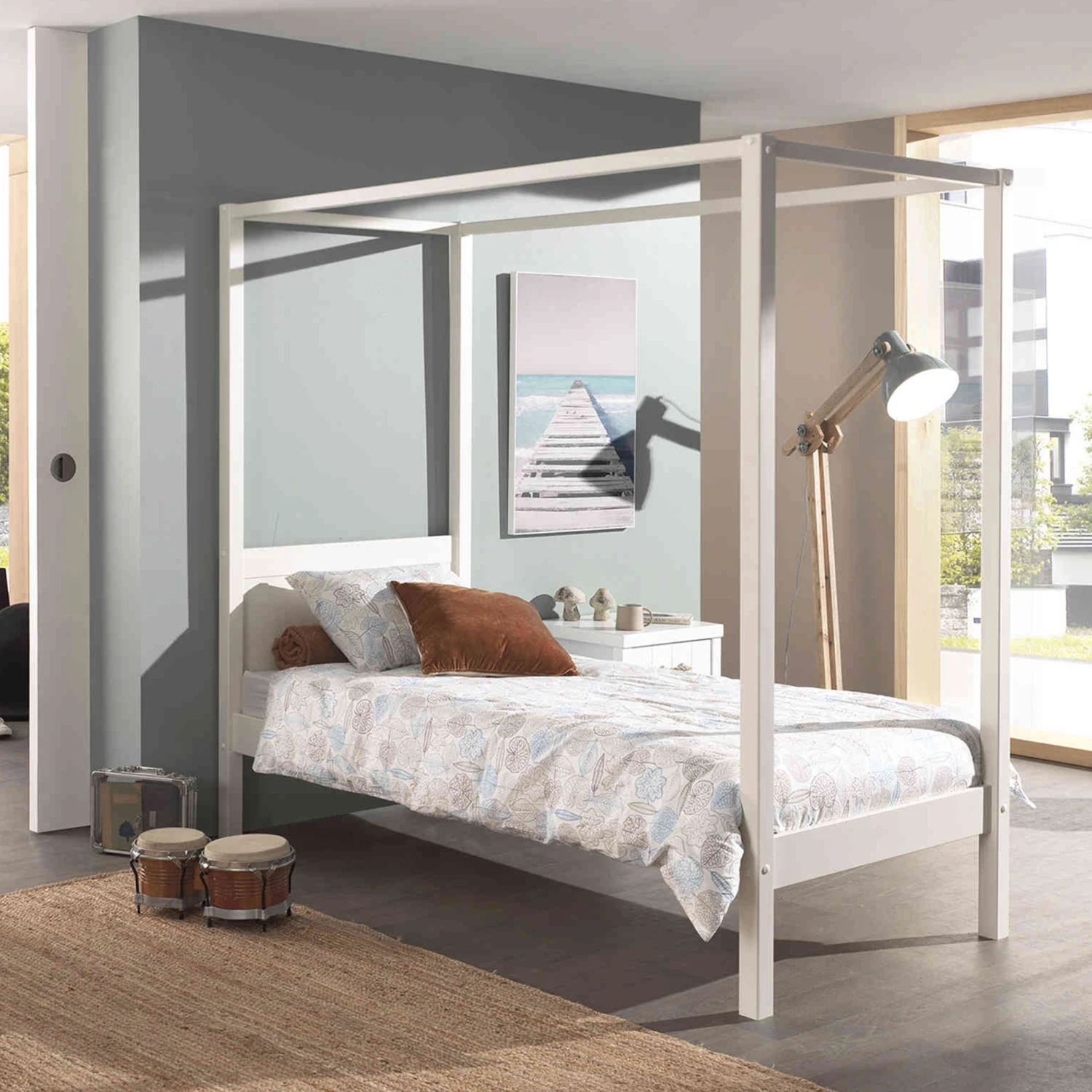 Lit Avec Cadre En Bois Blanc - Terre De Nuit 3 Lit Avec Cadre En Bois Blanc - Terre De Nuit – Image 3