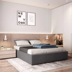 Lit Coffre En Bois Massif Anthracite Avec Sommier à Lattes - LT17017 9 Lit Coffre En Bois Massif Anthracite Avec Sommier à Lattes - LT17017 -Lematelas Soldes Boutique lit coffre anthra ambiance1