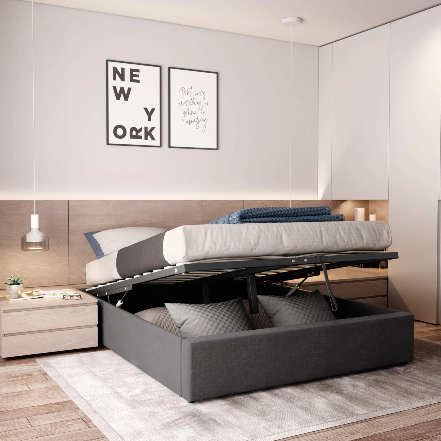 Lit Coffre En Bois Massif Anthracite Avec Sommier à Lattes - LT17017 2 Lit Coffre En Bois Massif Anthracite Avec Sommier à Lattes - LT17017 – Image 2