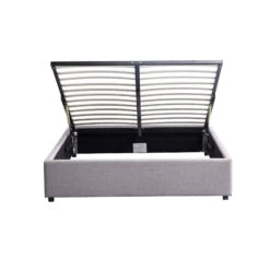 Lit Coffre En Bois Massif Gris Clair Avec Sommier à Lattes - LT17017 -Lematelas Soldes Boutique lit coffre gris fond blanc2