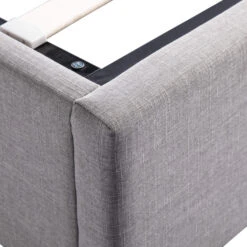 Lit Coffre En Bois Massif Gris Clair Avec Sommier à Lattes - LT17017 -Lematelas Soldes Boutique lit coffre gris fond blanc3