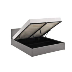 Lit Coffre En Bois Massif Avec Tête De Lit Tissu Gris Et Sommier à Lattes - LT17019 7 Lit Coffre En Bois Massif Avec Tête De Lit Tissu Gris Et Sommier à Lattes - LT17019 -Lematelas Soldes Boutique lit coffre gris tissu 140x190 3 4 ouvert fond blanc