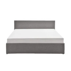 Lit Coffre En Bois Massif Avec Tête De Lit Tissu Gris Et Sommier à Lattes - LT17019