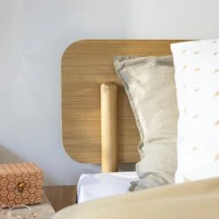 Ensemble Lit + Tête De Lit SMOOTHCLOUD En Bois Naturel Et Blanc -Lematelas Soldes Boutique lit double ambiance 3 2