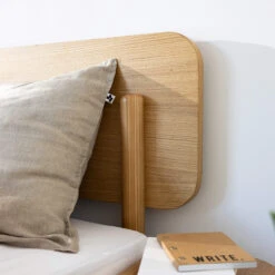 Ensemble Lit + Tête De Lit SMOOTHCLOUD En Bois Naturel Et Blanc -Lematelas Soldes Boutique lit double ambiance 5 2