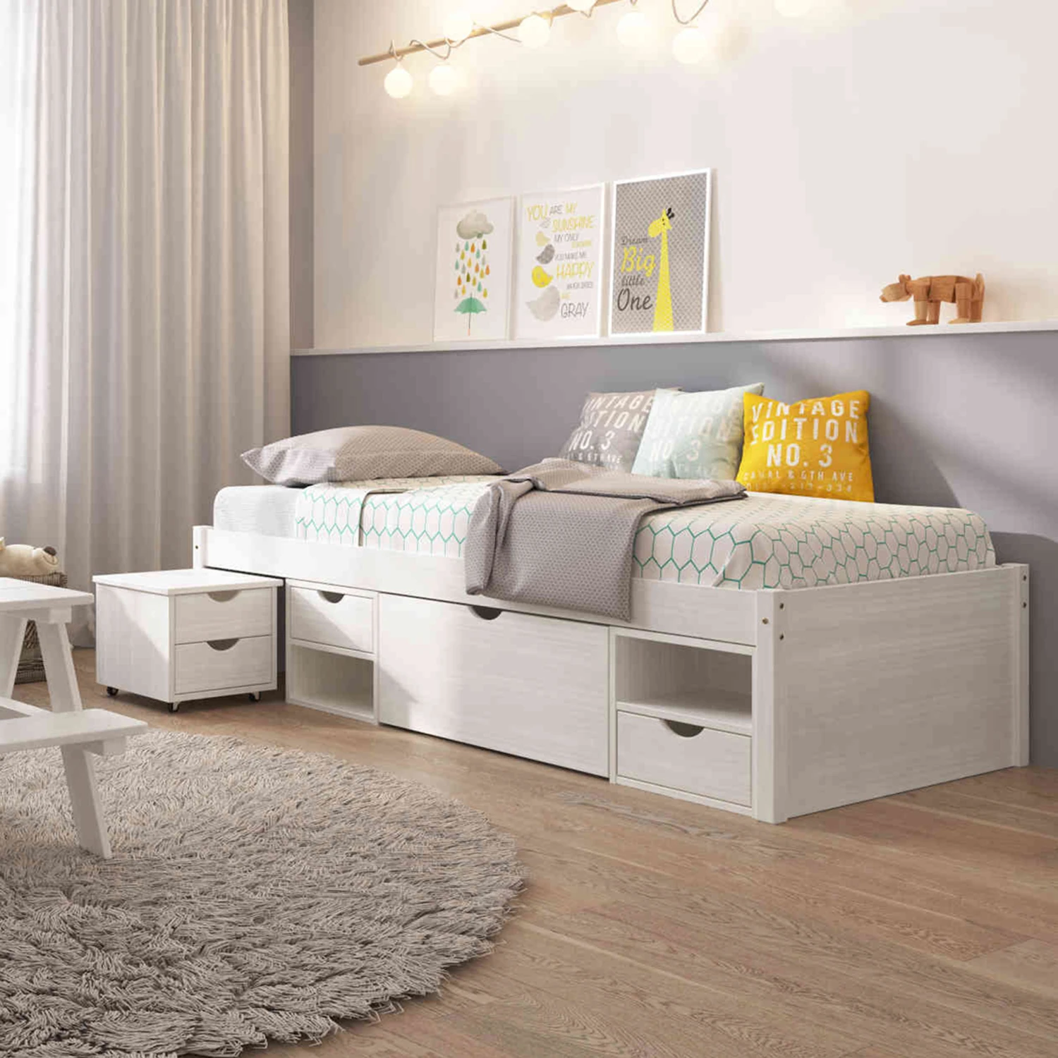 Lit Tiroirs En Bois Massif Blanc Laqué - LT12013 2 Lit Tiroirs En Bois Massif Blanc Laqué - LT12013 – Image 2