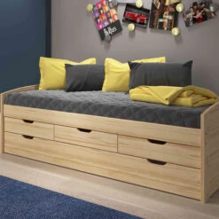 Lit Gigogne 3 Tiroirs En Bois Massif Imitation Chêne Clair 90x200 - LT12006