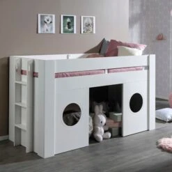 Lit Mezzanine Enfant Cabine En Bois Blanc 90x200 Cm - LT2049 5 Lit Mezzanine Enfant Cabine En Bois Blanc 90x200 Cm - LT2049 -Lematelas Soldes Boutique lit freya ambiance fille