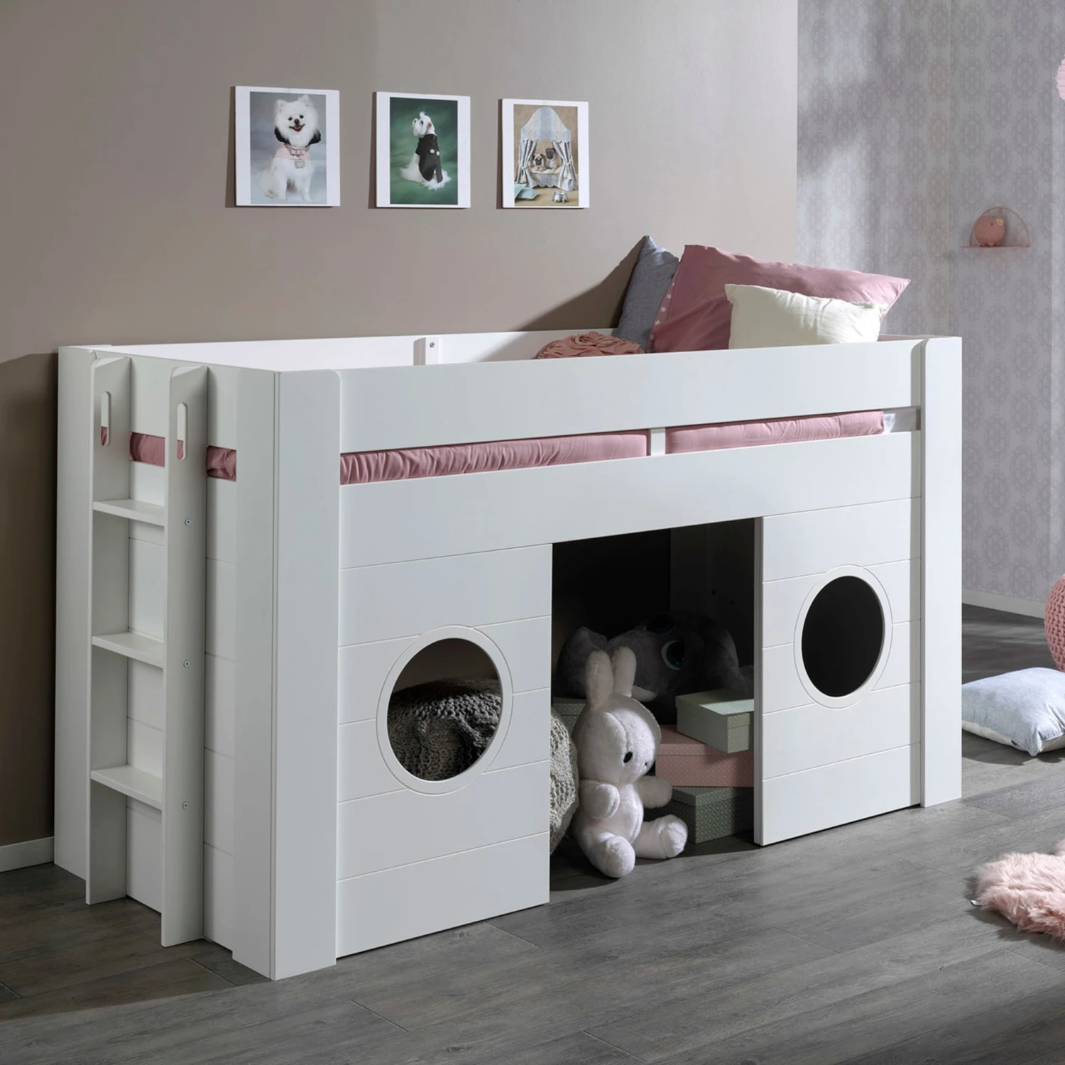 Lit Mezzanine Enfant Cabine En Bois Blanc 90x200 Cm - LT2049 3 Lit Mezzanine Enfant Cabine En Bois Blanc 90x200 Cm - LT2049 – Image 3