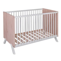 Lit Bébé En Bois Massif Style Scandinave Hêtre Et Blanc 60x120