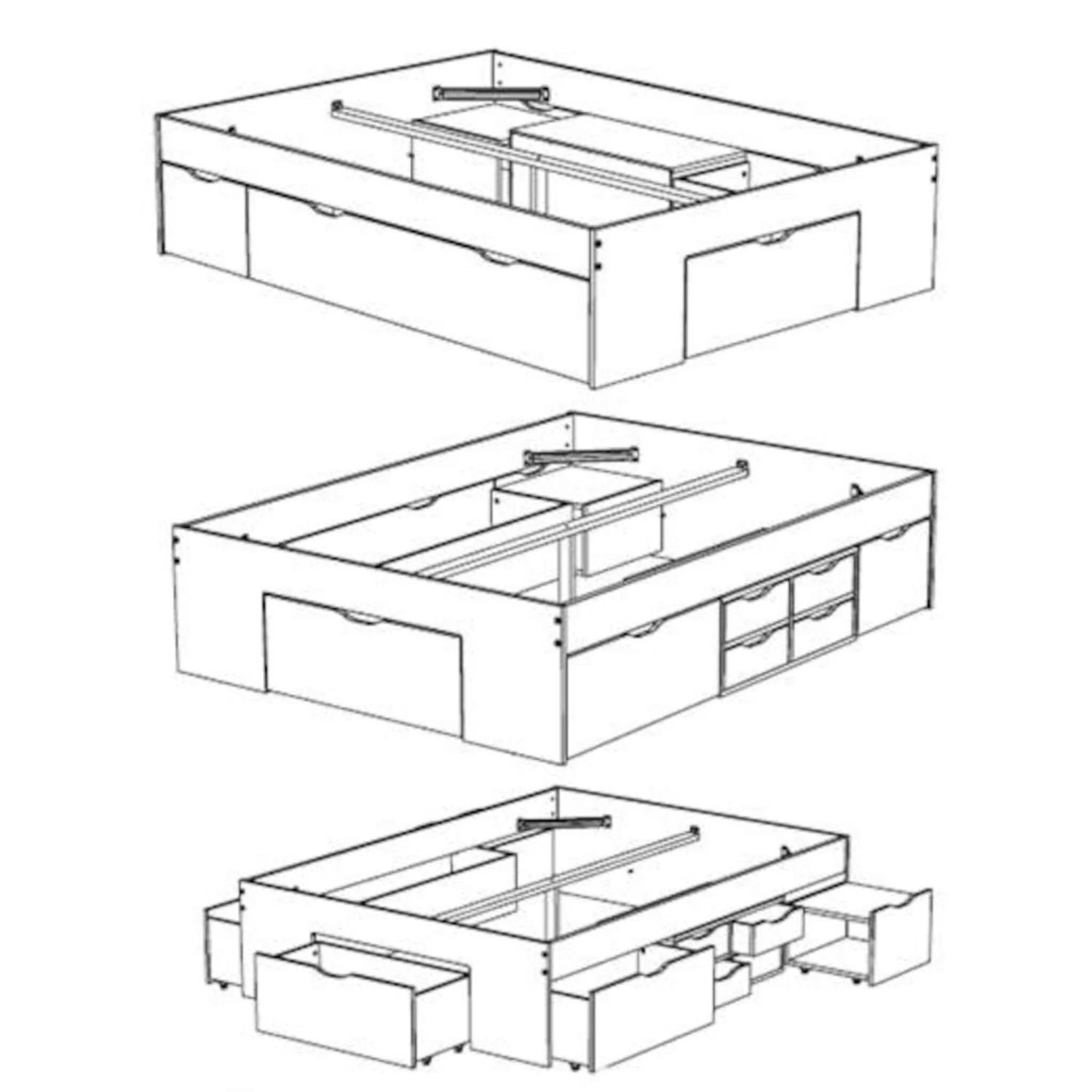 Lit Tiroirs Avec 2 Chevets En Bois Blanc - LT14014 4 Lit Tiroirs Avec 2 Chevets En Bois Blanc - LT14014 – Image 4