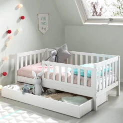 Lit Gigogne Enfant En Bois 70x140 - LT2063-2 -Lematelas Soldes Boutique lit junior 1 t blanc ambiance 2