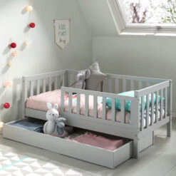 Lit Gigogne Enfant En Bois 70x140 - LT2063-2 -Lematelas Soldes Boutique lit junior 1 t gris ambiance 2