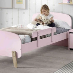 Lit Enfant 90x200 Rose Avec Sommier Et Barrière - Terre De Nuit