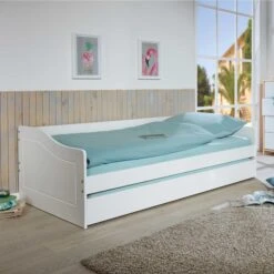 Lit Gigogne En Bois Massif Avec Sommier à Lattes Intégré - LT12120 -Lematelas Soldes Boutique lit leonie blanc ambiance 2 1