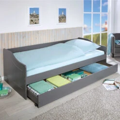 Lit Gigogne En Bois Massif Avec Sommier à Lattes Intégré - LT12120 -Lematelas Soldes Boutique lit leonie gris ambiance 2 1