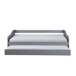 Lit Gigogne En Bois Massif Avec Sommier à Lattes Intégré - LT12120 -Lematelas Soldes Boutique lit leonie gris face fond blanc 1