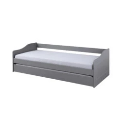 Lit Gigogne En Bois Massif Avec Sommier à Lattes Intégré - LT12120 -Lematelas Soldes Boutique lit leonie gris profil fond blanc 1