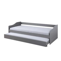 Lit Gigogne En Bois Massif Avec Sommier à Lattes Intégré - LT12120 -Lematelas Soldes Boutique lit leonie gris profil tiroir fond blanc 1