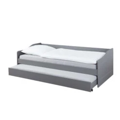 Lit Gigogne En Bois Massif Avec Sommier à Lattes Intégré - LT12120 -Lematelas Soldes Boutique lit leonie gris profil tiroir oreillers fond blanc 1