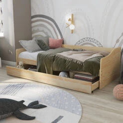Lit Gigogne En Bois Massif Avec Sommier à Lattes Intégré - LT12120 -Lematelas Soldes Boutique lit leonie naturel ambiance 2 1