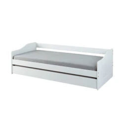 Lit Gigogne En Bois Massif Blanc Avec Sommier à Lattes Intégré 90x190 - LT12125 -Lematelas Soldes Boutique lit leonie profil fond blanc 2