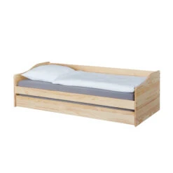 Lit Gigogne En Bois Massif Avec Sommier à Lattes Intégré - LT12120 -Lematelas Soldes Boutique lit leonie profil naturel oreillers fond blanc 1