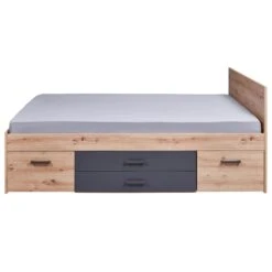 Lit Multi-rangements En Bois Imitation Chêne Et Anthracite 140x200 - LT12124 -Lematelas Soldes Boutique lit loria double face fond blanc