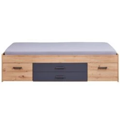 Lit Multi-rangements 90x200 Avec Table De Chevet Intégrée En Bois Imitation Chêne Et Anthracite - LT12127 9 Lit Multi-rangements 90x200 Avec Table De Chevet Intégrée En Bois Imitation Chêne Et Anthracite - LT12127 -Lematelas Soldes Boutique lit loria simple face fond blanc