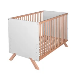 Lit Bébé En Bois Massif Blanc Et Naturel Style Scandinave 60x120 -Lematelas Soldes Boutique lit mati fond blanc 1