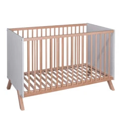 Lit Bébé En Bois Massif Blanc Et Naturel Style Scandinave 60x120
