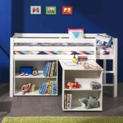 Lit Mezzanine 90x200 Blanc + Bureau + Bibliothèque - Terre De Nuit