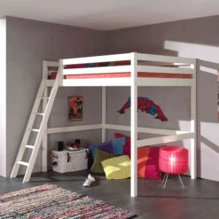 Lit Mezzanine Blanc Laqué - Terre De Nuit -Lematelas Soldes Boutique lit mezzanine blanc 140 2