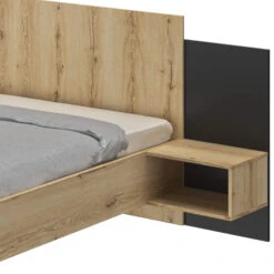 Lit Avec Tête De Lit Et Chevets Intégrés En Bois Imitation Chêne - LT5062 -Lematelas Soldes Boutique lit mimizan fond blanc 3