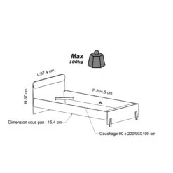 Lit Extensible Enfant En Bois Couleur Chêne Topanga Et Vert De Gris 90x190/200 - LI217 -Lematelas Soldes Boutique lit notice fond blanc 1
