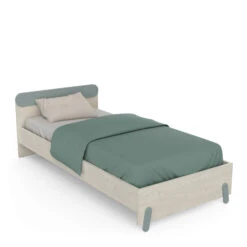 Lit Extensible Enfant En Bois Couleur Chêne Topanga Et Vert De Gris 90x190/200 - LI217 -Lematelas Soldes Boutique lit profil ambiance fond blanc