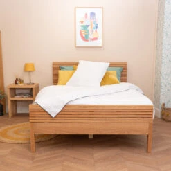 Lit à Rainures En Bois Massif Naturel - LT17012 -Lematelas Soldes Boutique lit rainures ambiance 3